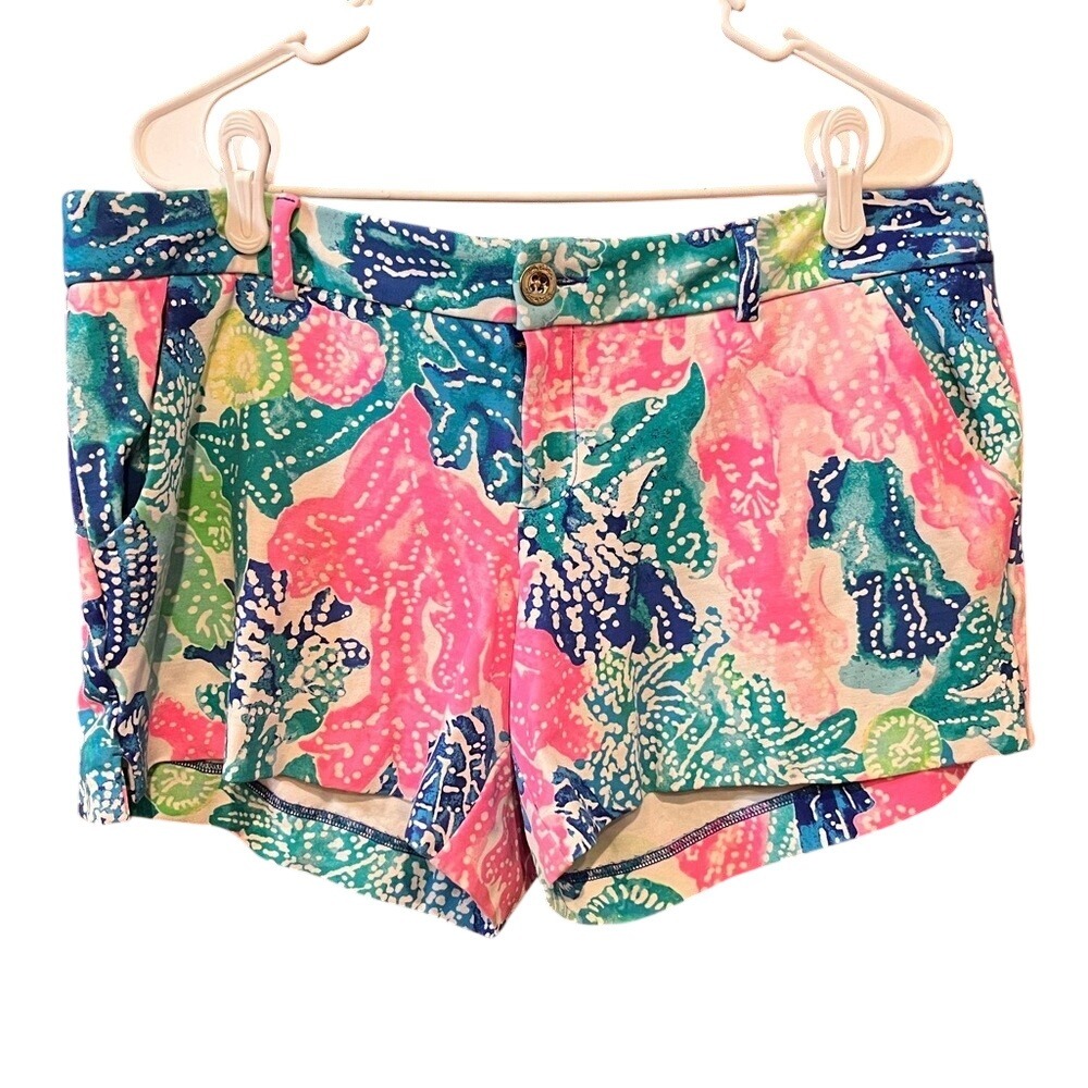 Lilly Pulitzer Callahan Shorts Pink Blue Coral Starfish Print Womens Size 12